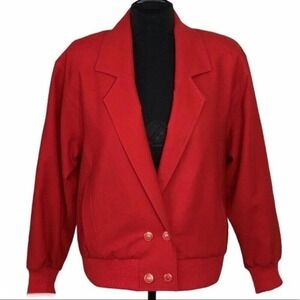 womens red vintage 80's‎ wool double breasted bomber jacket sz XL oversized